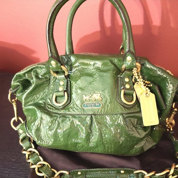 Coach Handbags - COACH Patent Leather Sabrina Satchel Forest Green